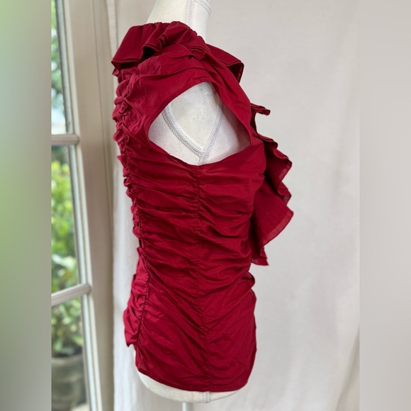 Red Ruffled & Ruched Top - Picture 4 of 9
